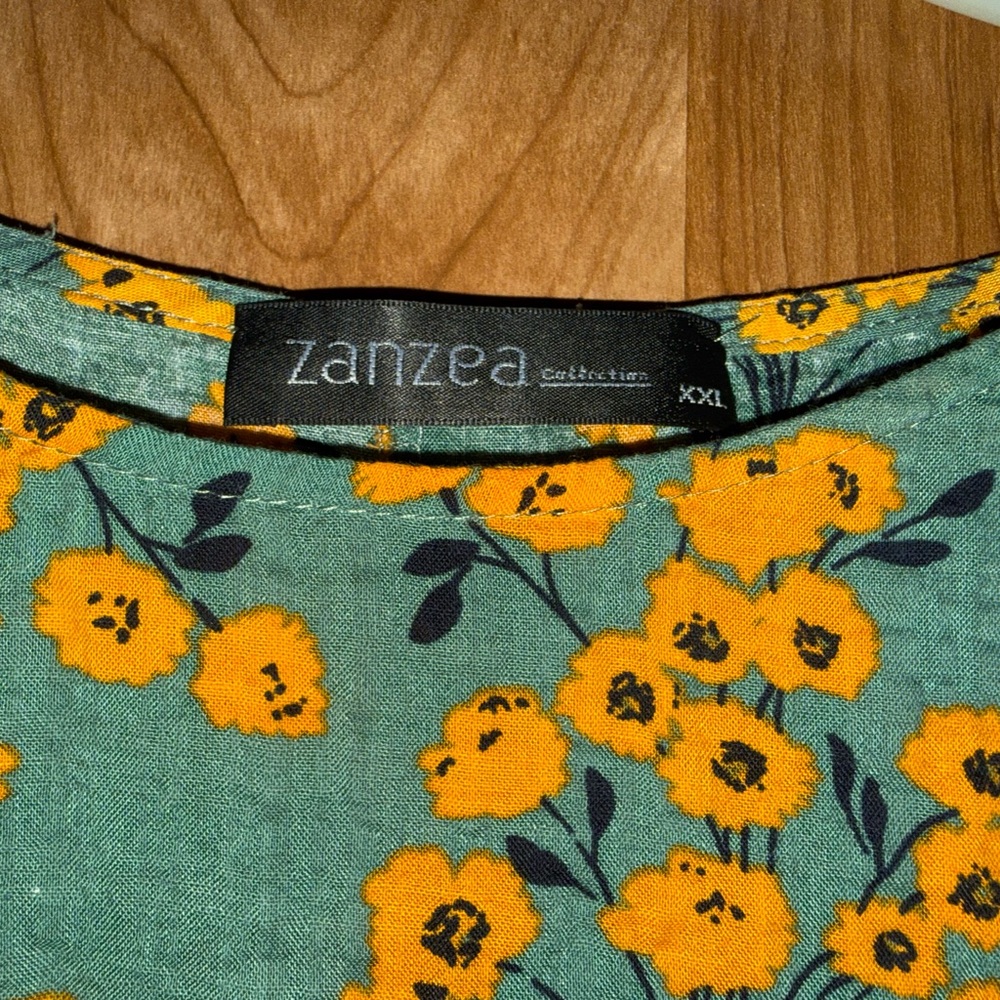Zanzea Teal Midi Dress with Yellow Floral Print - Picture 2 of 3